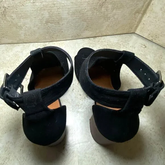 Womens Black Open-Toe Block Heel Sandals With Ankle Straps & Buckle Closure Sz 8 - Picture 7 of 8
